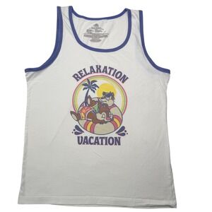 Disney Chip n Dale Relaxation Vacation Tank Top White Blue Trim Women's XS